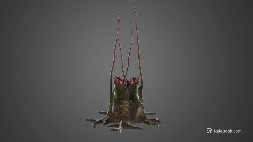 Game and Movie Monster Character With Green Body Red Tentacles And Bioluminescent Mouth 3d model 