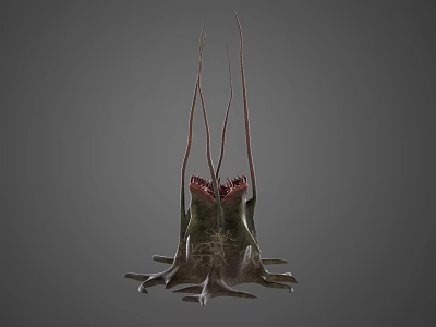 Game and Movie Monster Character With Green Body Red Tentacles And Bioluminescent Mouth 3d model