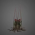 Game and Movie Monster Character With Green Body Red Tentacles And Bioluminescent Mouth