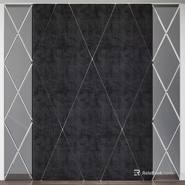 Modern Black Wall Decor With Silver Diamond Geometric Patterns And Textured Surface 3d model