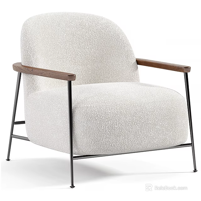 Modern Single Seater Sofa with Light Colored Textured Fabric Wooden Armrests and Metal Frame 3d model 