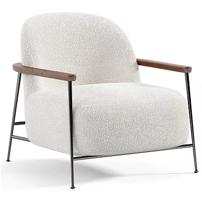 Modern Single Seater Sofa with Light Colored Textured Fabric Wooden Armrests and Metal Frame 3d model