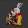 Rabbit Character With Glasses Golden Coat Red Gloves And Golden Pocket Watch