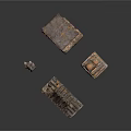 Ancient Architectural Stone Components With Intricate Carvings And Traditional Roof Designs