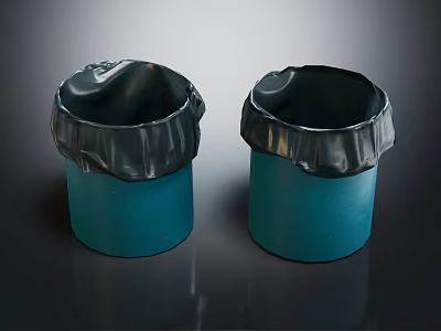 Two Blue Waste Equipment Containers With Black Trash Bag Liners 3d model