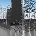 Metal Frame Stage With Three Large Black Screens And Blue Sky Background
