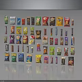 Variety of Colorful Snack Packages Arranged in Wall Display Design