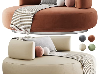 Modern Soft Round Velvet Leisure Chair With Decorative Pillows And Striped Throw Blanket Multiple Colors 3d model