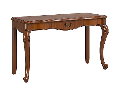 Elegant Traditional Brown Wooden Desk With Carved Legs And Single Drawer 3d model