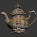 Detailed Ornate Vintage Porcelain Teapot With Floral Patterns And Gold Accents