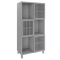 Natural Wood Storage Shelf Unit With Multiple Open Compartments And Slatted Panels 3d model
