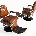 Two Stylish Brown Leather Barber Chairs With Quilted Stitching Black Base And Footrest