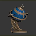 Elegant Decorative Globe Furniture With Blue Surface And Gold Metal Stand Base