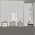 Modern Bedside Tables In Various Styles With Striped Wall Artwork And Plant Decor