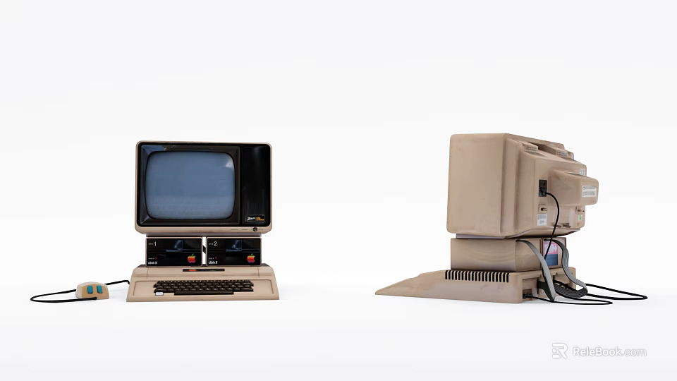 Two Vintage Computer Systems Including Monitor Keyboard And Tower Units 3d model 