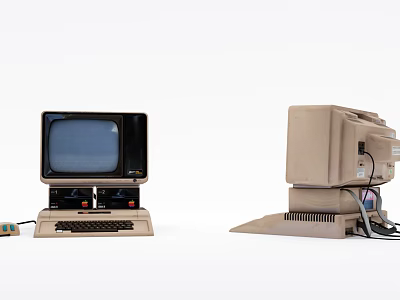 Two Vintage Computer Systems Including Monitor Keyboard And Tower Units 3d model
