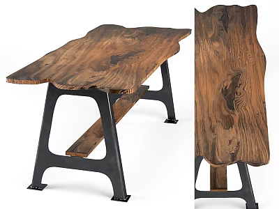 Unique Wooden Table With Natural Wood Grain And Metal Legs Design 3d model