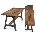 Unique Wooden Table With Natural Wood Grain And Metal Legs Design