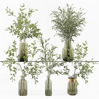 Modern Vase Glass Hydroponic Green Plant Potted Plant 3d model