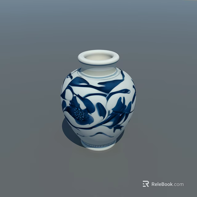 Blue and White Ceramic Vase Featuring Floral Patterns And Elegant Design 3d model 