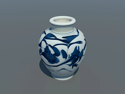 Blue and White Ceramic Vase Featuring Floral Patterns And Elegant Design 3d model