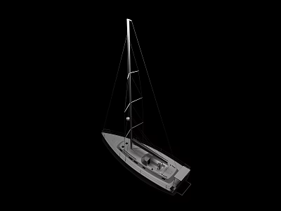 White 3D Model Sailboat With Mast Rigging And Black Background 3d model