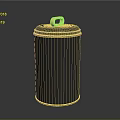 Elegant Black Ceramic Vessel With Gold Handle And Striped Surface Design
