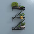 Z Shaped Metal Wall Cabinet Mounted On Gray Wall With Green Plants And Yellow Container