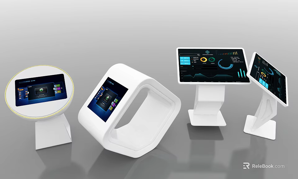 Modern Interactive Public Facility Kiosks With Digital Screens And Data Displays 3d model 