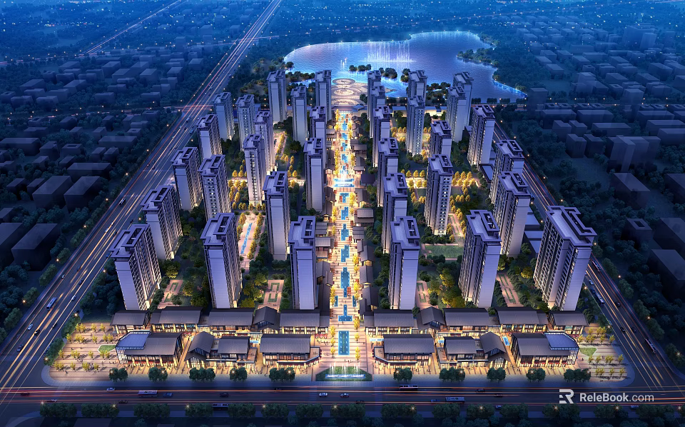 Aerial View Urban Planning With High Rise Residences Lake Green Spaces And Road Networks 3d model 