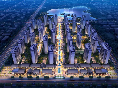 Aerial View Urban Planning With High Rise Residences Lake Green Spaces And Road Networks 3d model
