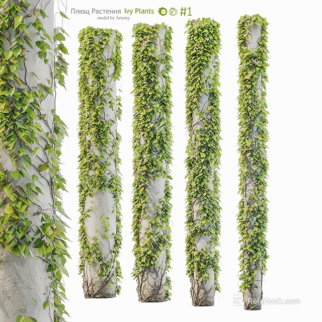 Lush Green Vines Covering White Columns With Dense Fresh Foliage 3d model 