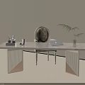 Modern Light Luxury Marble Top Home Office Desk With Classic Upholstered Chair And Exquisite Decorations