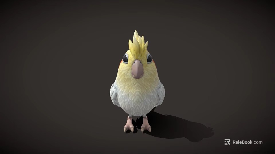 Cute Game Movie Character Parrot With Yellow Crest White And Yellow Feathers And Pink Beak 3d model 