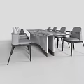 Modern Dining Table Set With Marble Top And Upholstered Gray Chairs 3d model