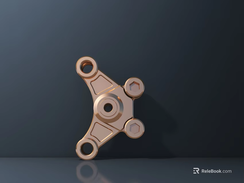 Mechanical Metal Part with Three Holes Central Hub Bolted Design on Dark Background Reflection 3d model 