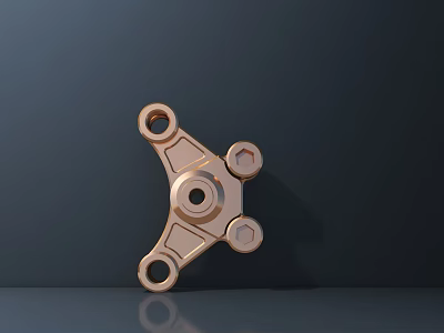 Mechanical Metal Part with Three Holes Central Hub Bolted Design on Dark Background Reflection 3d model