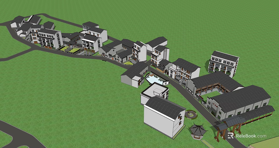 Scenic Traditional Chinese Building Complex Featuring Courtyards Green Lawns And Pathways 3d model 