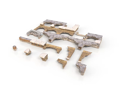 Architectural Building Model Components With Structural Fragments Displayed On White Background 3d model