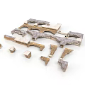 Architectural Building Model Components With Structural Fragments Displayed On White Background
