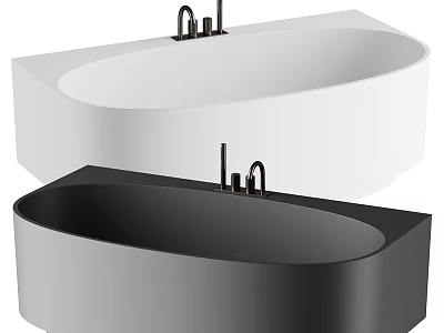 Modern Oval Bathtubs With Faucets In White And Dark Shades 3d model