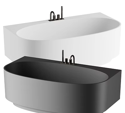 Modern Oval Bathtubs With Faucets In White And Dark Shades 3d model