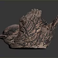 Intricate Wooden Bird Sculpture With Detailed Feathers And Wing Design
