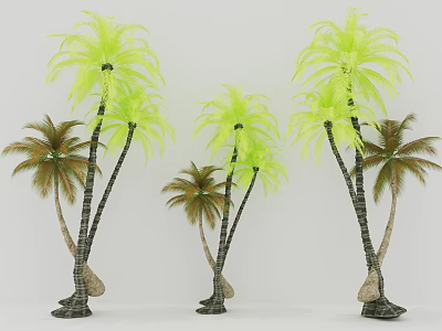 Palm Trees In Various Heights With Green And Yellow Green Fronds And Dark Trunks 3d model