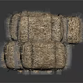 Natural Stacked Hay Bales Arrangement With Textured Surface And Neat Piling Structure