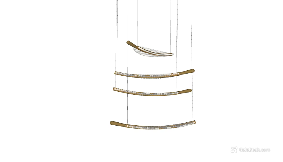 Modern Multi Tiered Curved Wooden Pendant Light With LED Accent Lighting 3d model 