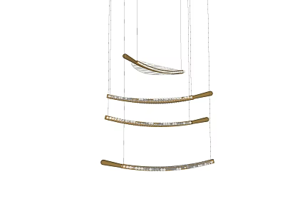 Modern Multi Tiered Curved Wooden Pendant Light With LED Accent Lighting 3d model