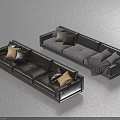 Modern Sectional Sofas In Brown And Gray With Decorative Pillows And Throw Blanket 3d model