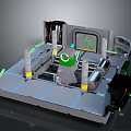 Detailed 3D Model of Industrial Mechanical Structure With Platform Pillars and Green Components