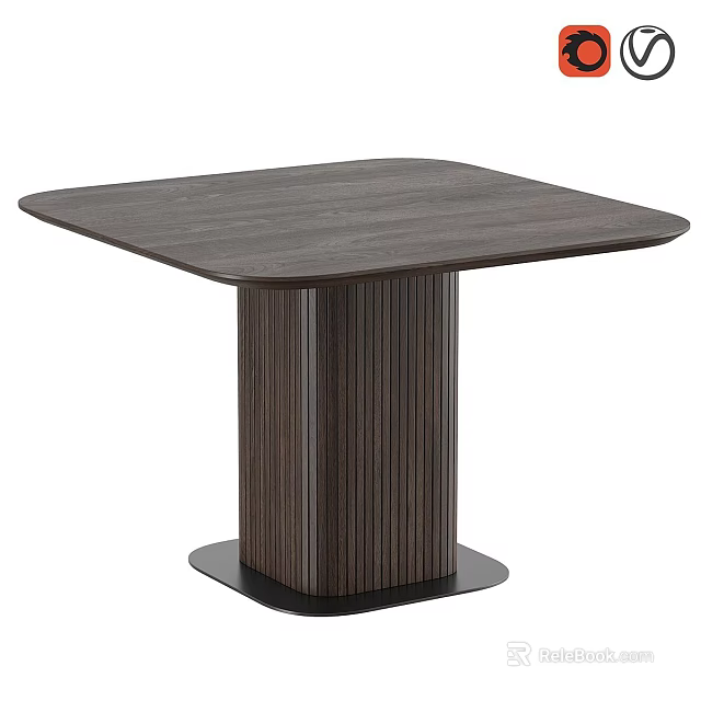 Modern Dark Wood Table With Fluted Column Base And Smooth Surface Top 3d model
